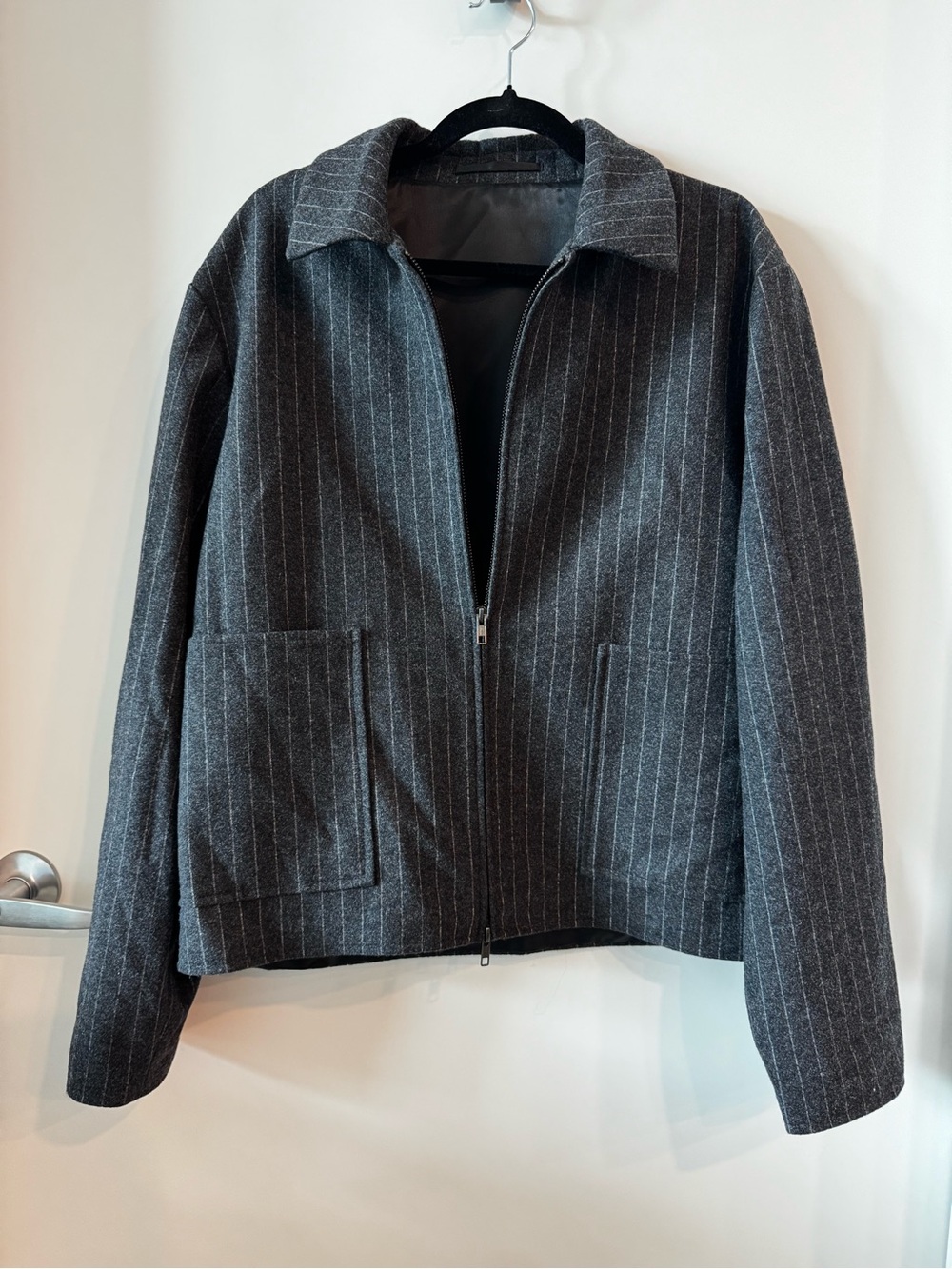 Harrington Pinstripe Wool Blend Jacket